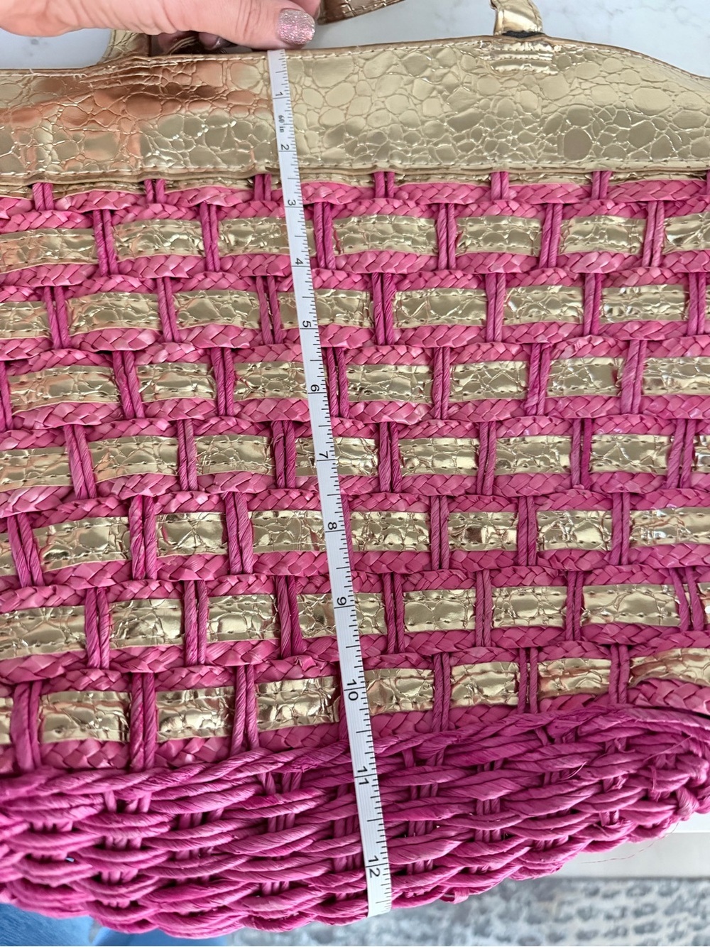 New Vintage Big Buddha Gold & Pink Woven Tote Bag Stylish Beach & Everyday Carry - Picture 8 of 8
